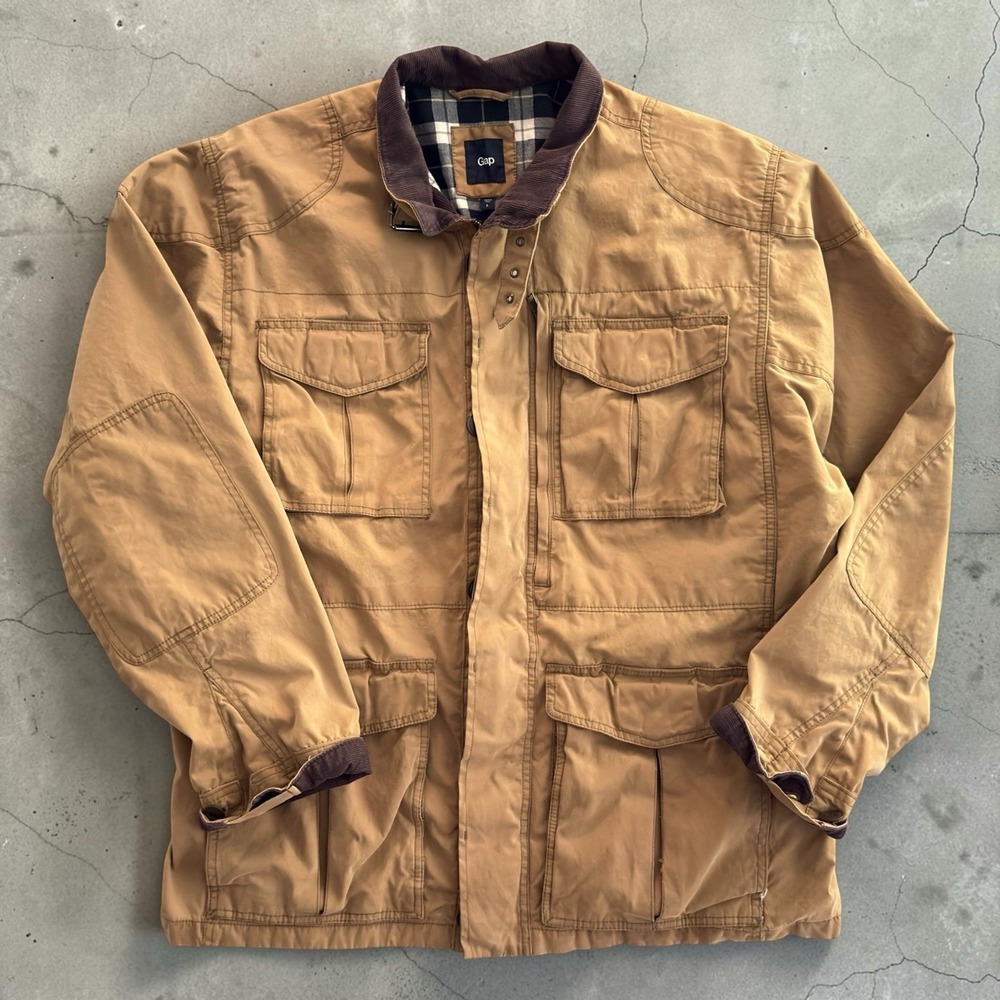 Vintage GAP Chore Jacket Mens Large Beige Tan Flannel Lined Chore Barn Jacket